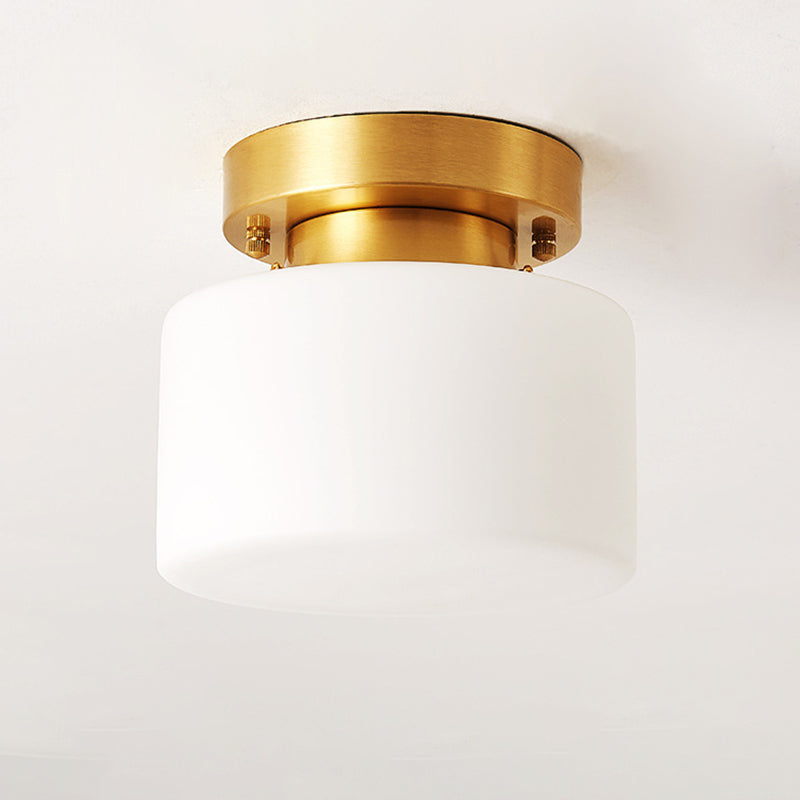 Contemporary Scandinavian Cylinder Round Glass Copper 1-Light Semi-Flush Mount Ceiling Light For Bedroom