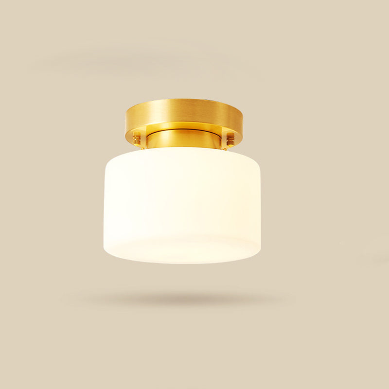 Contemporary Scandinavian Cylinder Round Glass Copper 1-Light Semi-Flush Mount Ceiling Light For Bedroom