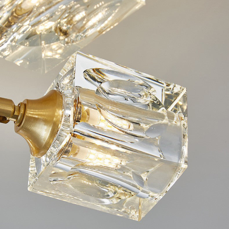 Contemporary Scandinavian Branch Square Round Crystal Brass 3/4/5/6 Light Semi-Flush Mount Ceiling Light For Bedroom