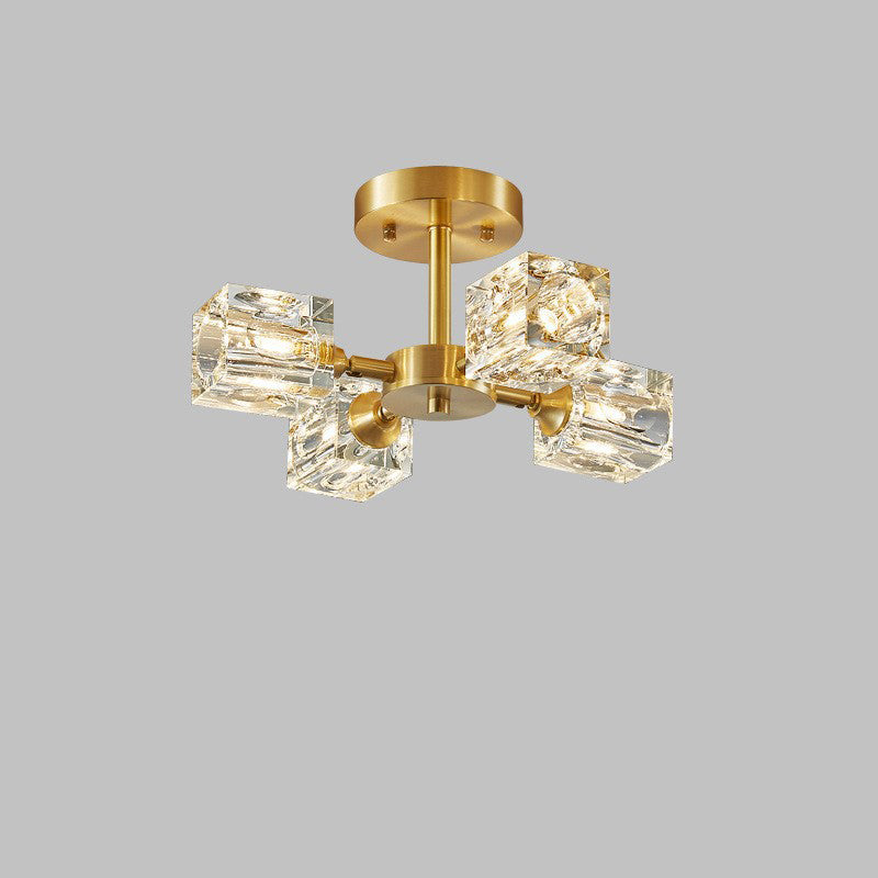 Contemporary Scandinavian Branch Square Round Crystal Brass 3/4/5/6 Light Semi-Flush Mount Ceiling Light For Bedroom