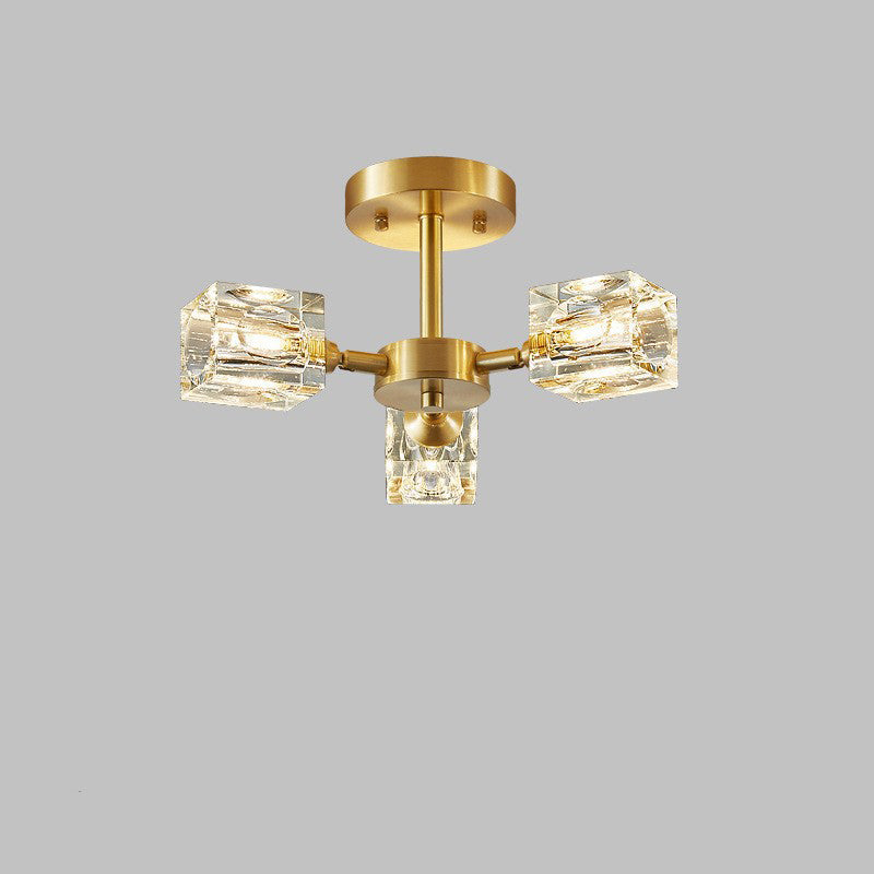 Contemporary Scandinavian Branch Square Round Crystal Brass 3/4/5/6 Light Semi-Flush Mount Ceiling Light For Bedroom