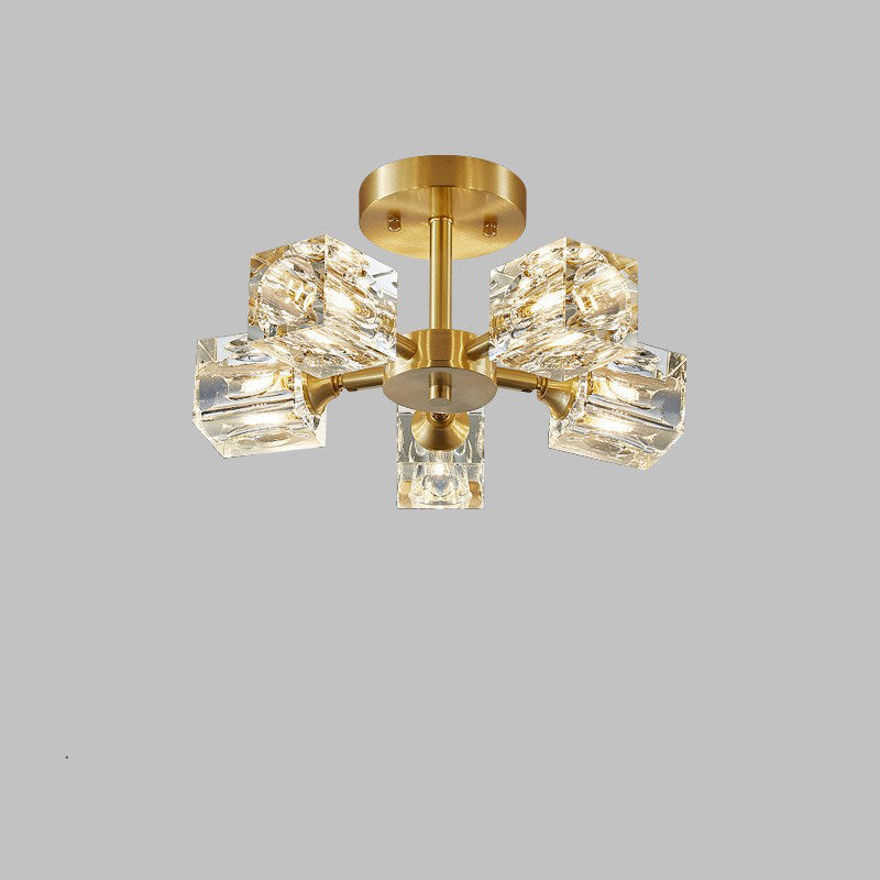 Contemporary Scandinavian Branch Square Round Crystal Brass 3/4/5/6 Light Semi-Flush Mount Ceiling Light For Bedroom