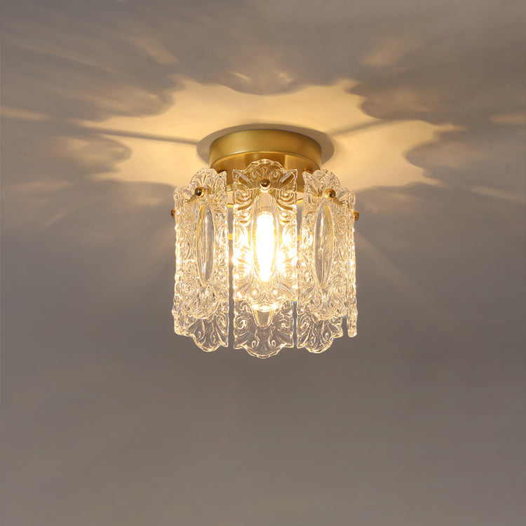 Contemporary Creative Ribbed Diamond Beveled Eye Of Heaven Round Glass Iron 1-Light Semi-Flush Mount Ceiling Light For Living Room