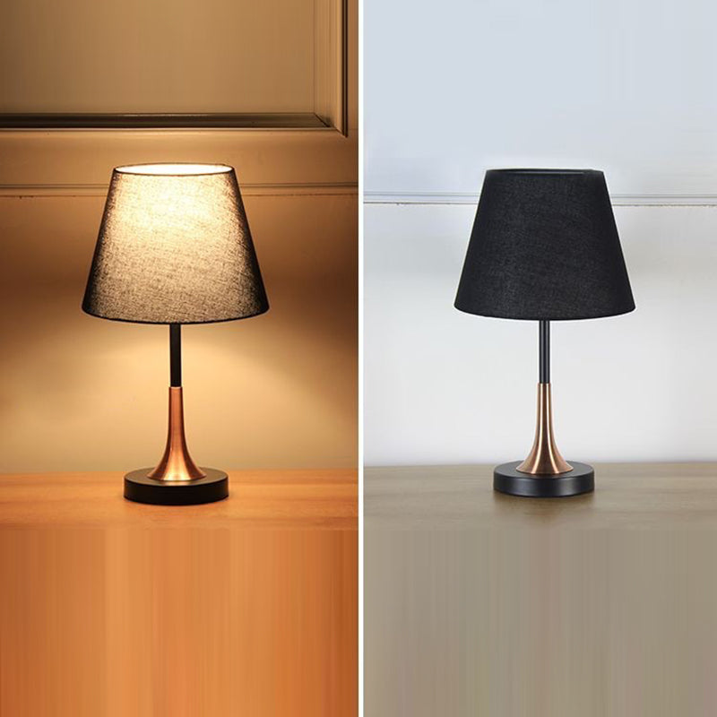 Contemporary Scandinavian Tapered Round Fabric Iron 1-Light Table Lamp For Living Room