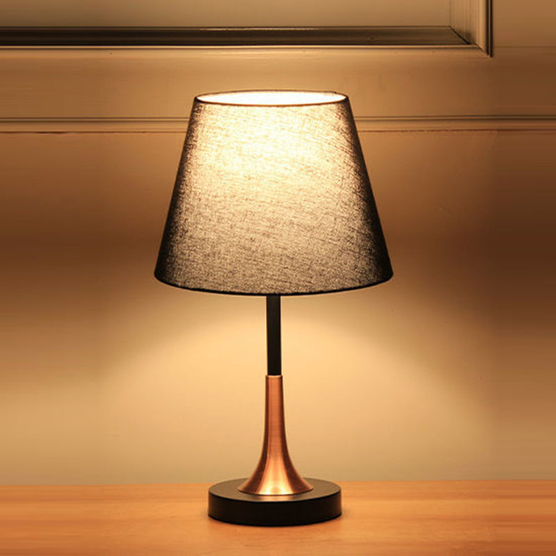 Contemporary Scandinavian Tapered Round Fabric Iron 1-Light Table Lamp For Living Room