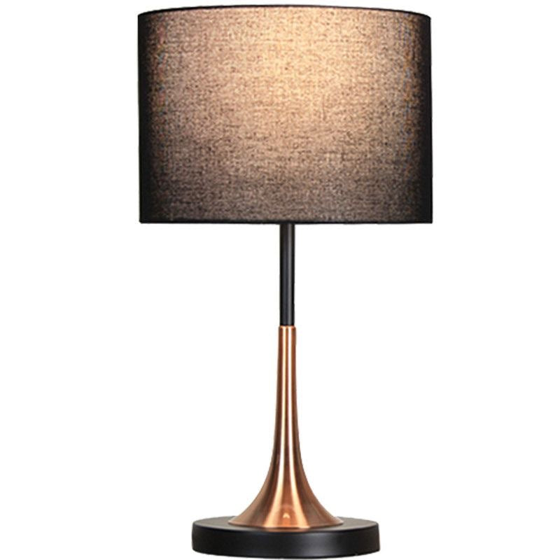 Contemporary Scandinavian Tapered Round Fabric Iron 1-Light Table Lamp For Living Room