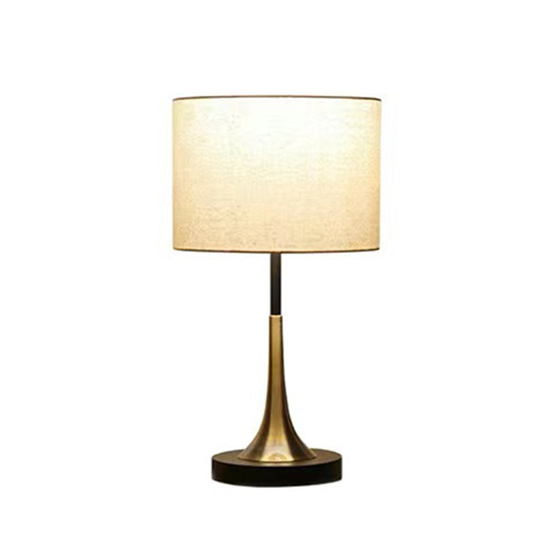 Contemporary Scandinavian Tapered Round Fabric Iron 1-Light Table Lamp For Living Room