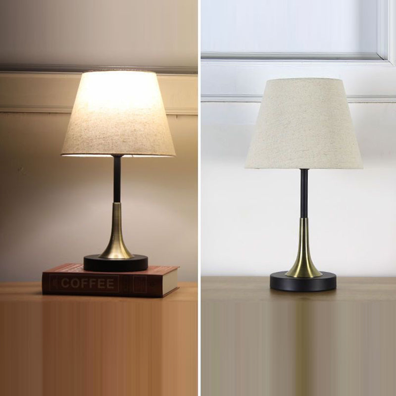 Contemporary Scandinavian Tapered Round Fabric Iron 1-Light Table Lamp For Living Room
