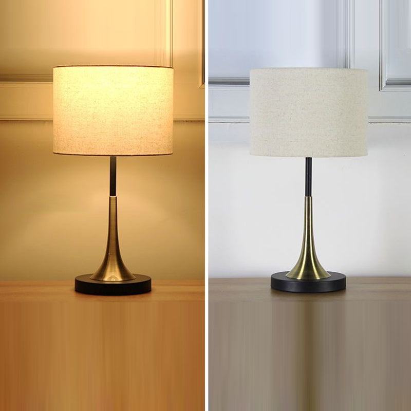 Contemporary Scandinavian Tapered Round Fabric Iron 1-Light Table Lamp For Living Room