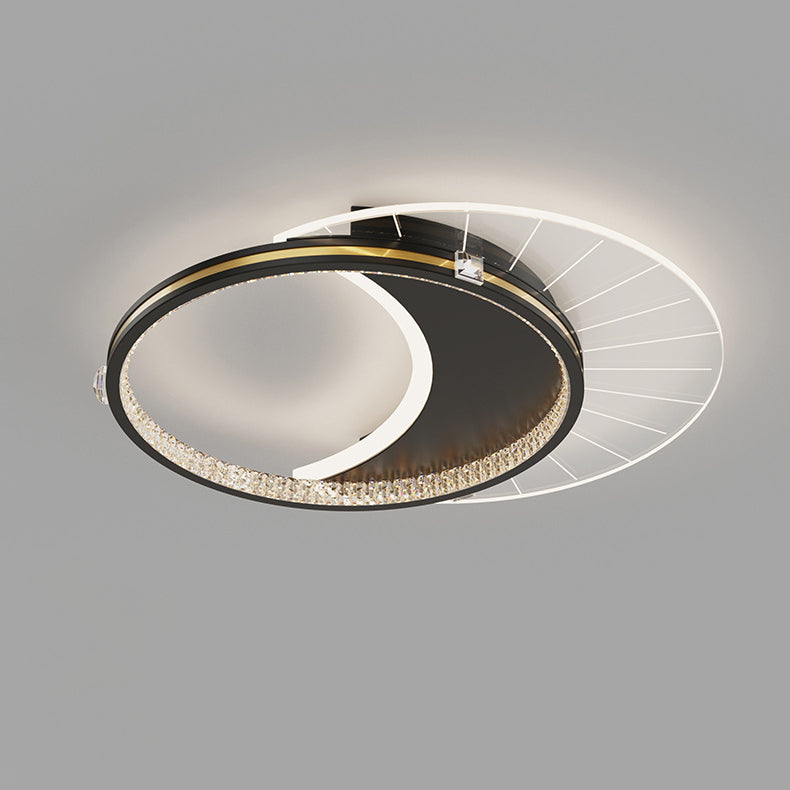Modern Luxury Round Crescent Moon Acrylic Crystal Aluminum Iron LED Flush Mount Ceiling Light For Living Room