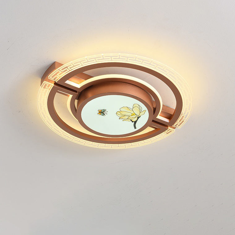 Traditional Chinese Round Square Rectangle Lotus Acrylic Iron Aluminum LED Flush Mount Ceiling Light For Bedroom