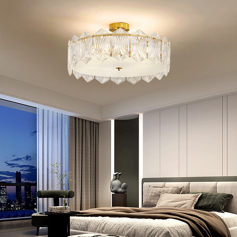 Traditional French Leaf Hexagon Round Glass Hardware 5/6/8 Light Semi-Flush Mount Ceiling Light For Bedroom