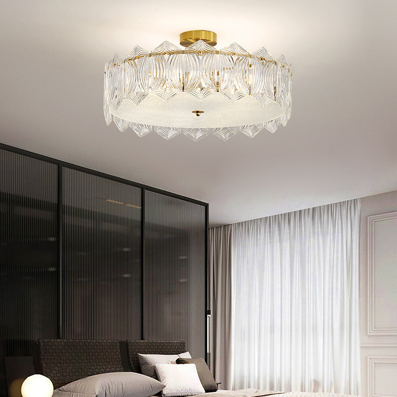 Traditional French Leaf Hexagon Round Glass Hardware 5/6/8 Light Semi-Flush Mount Ceiling Light For Bedroom
