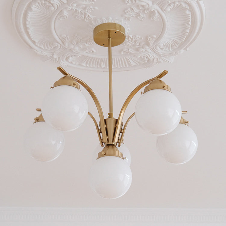 Contemporary Scandinavian Curved Magic Bean Round Glass Iron 4/6 Light Chandelier For Living Room