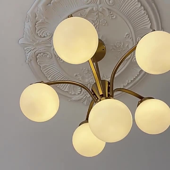 Contemporary Scandinavian Curved Magic Bean Round Glass Iron 4/6 Light Chandelier For Living Room