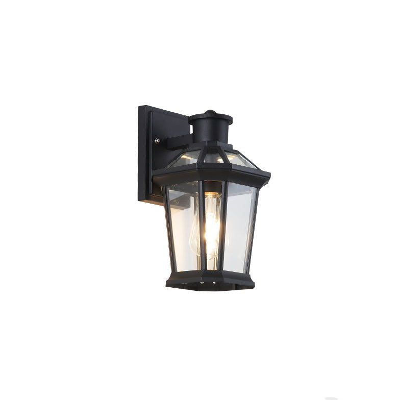 Traditional Vintage Square Octagon Row Glass Aluminum 1-Light Wall Sconce Lamp For Garden