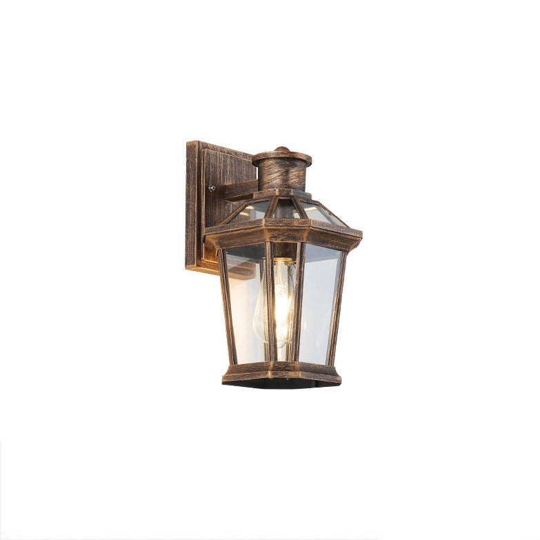 Traditional Vintage Square Octagon Row Glass Aluminum 1-Light Wall Sconce Lamp For Garden