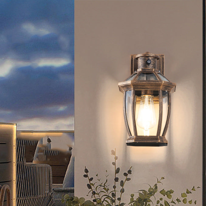 Traditional Vintage Square Octagon Row Glass Aluminum 1-Light Wall Sconce Lamp For Garden