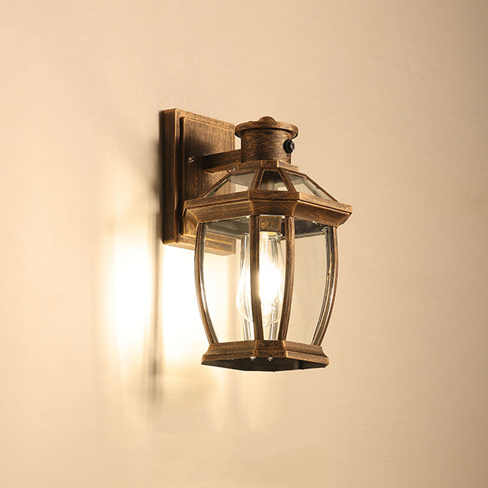 Traditional Vintage Square Octagon Row Glass Aluminum 1-Light Wall Sconce Lamp For Garden