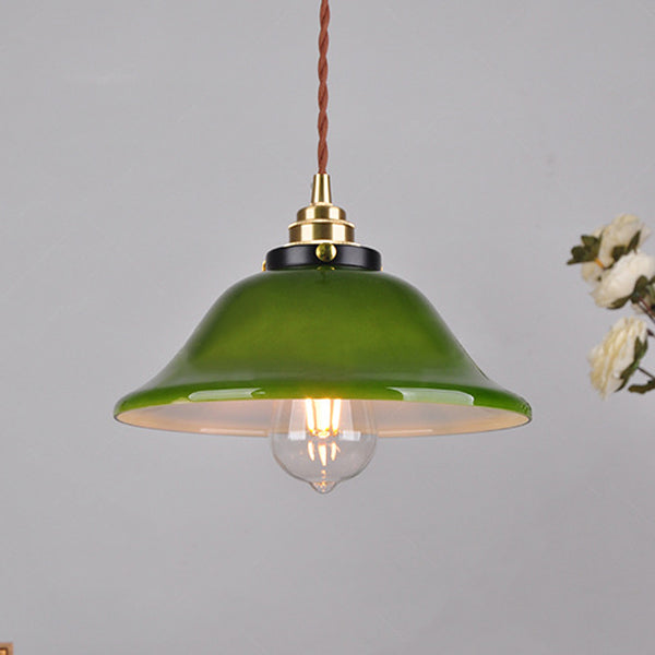 Traditional Vintage Round Floral Glass Brass 1-Light Pendant Light For Living Room