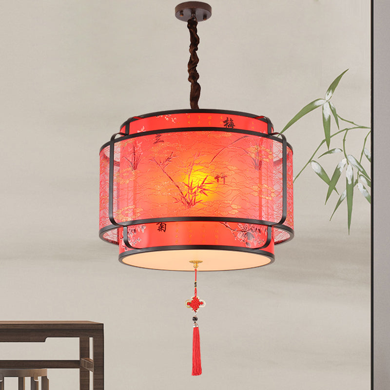 مصباح معلق صيني تقليدي مستدير من جلد الغنم الصناعي مصنوع من الحديد 1/3 ضوء لغرفة المعيشة