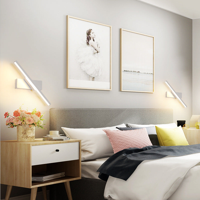 Contemporary Scandinavian Rotatable Long Rectangle Aluminum LED Wall Sconce Lamp For Bedroom