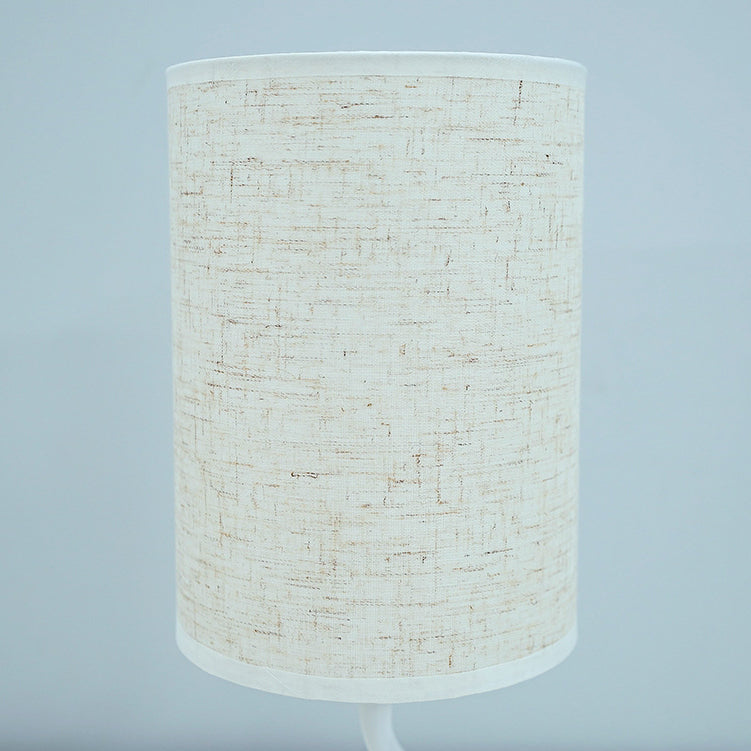 Modern Minimalist Cylinder Round Stand Fabric Wood LED Table Lamp For Living Room