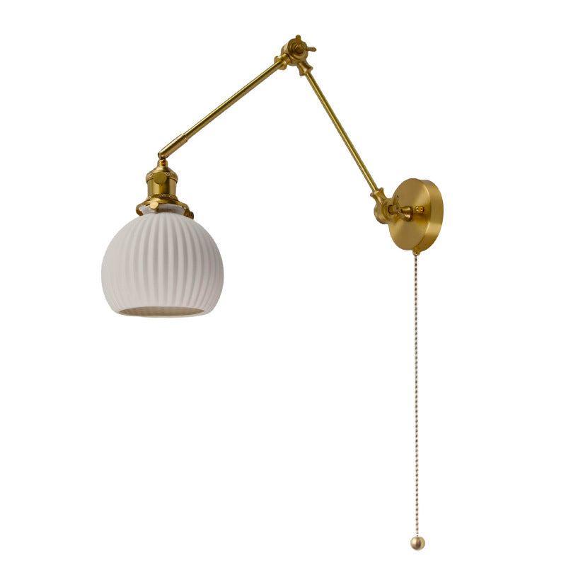 Traditional Japanese Ball Pinecone Glass Ceramic Brass 1-Light Wall Sconce Lamp For Living Room