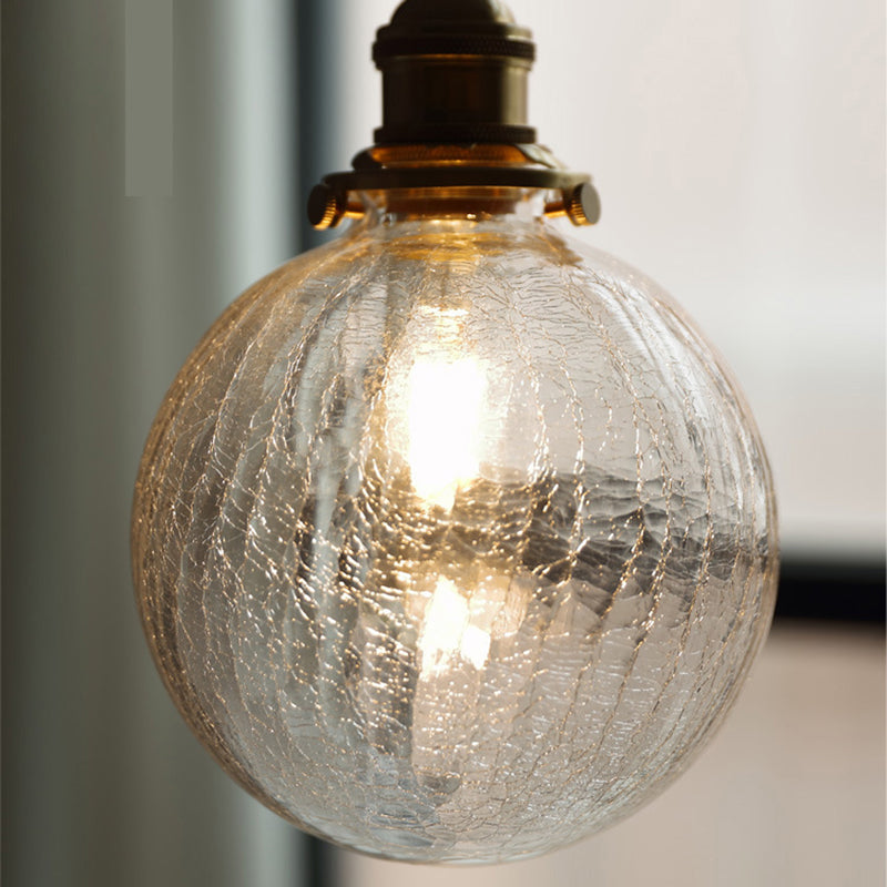 Traditional Vintage Leaf Prism Crackled Orb Diamond Glass Brass 1-Light Pendant Light For Living Room