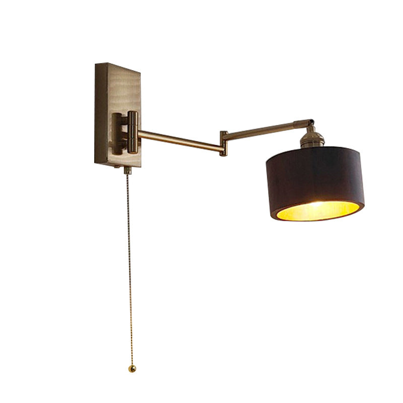 Contemporary Scandinavian Round Column Rotatable Wood Metal 1-Light Wall Sconce Lamp For Bedroom