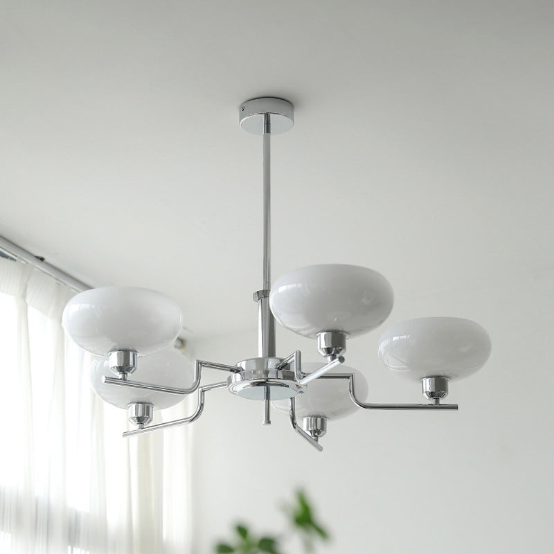 Traditional Vintage Flat Round Branch Curved Glass Iron 3/5 Light Chandelier For Living Room