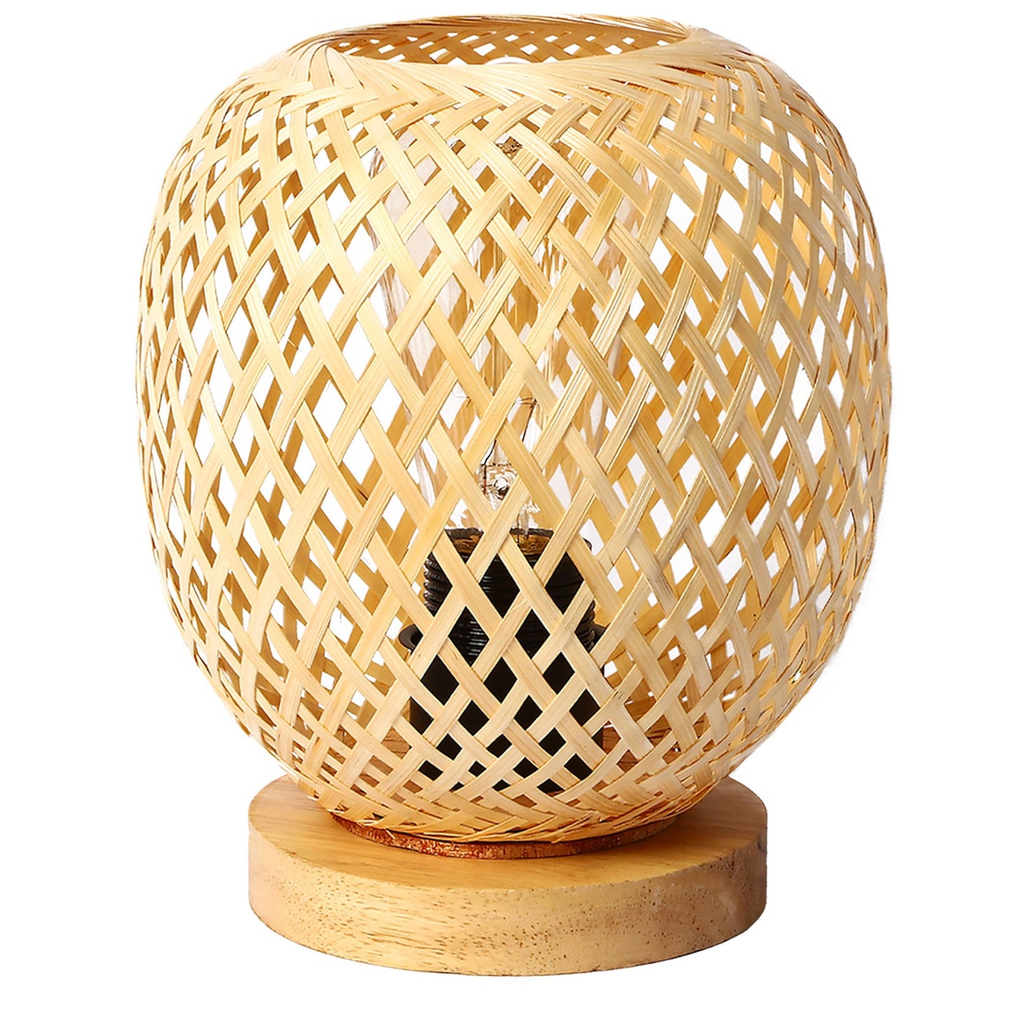 Contemporary Creative Openwork Round Bamboo Wood 1-Light Table Lamp For Living Room