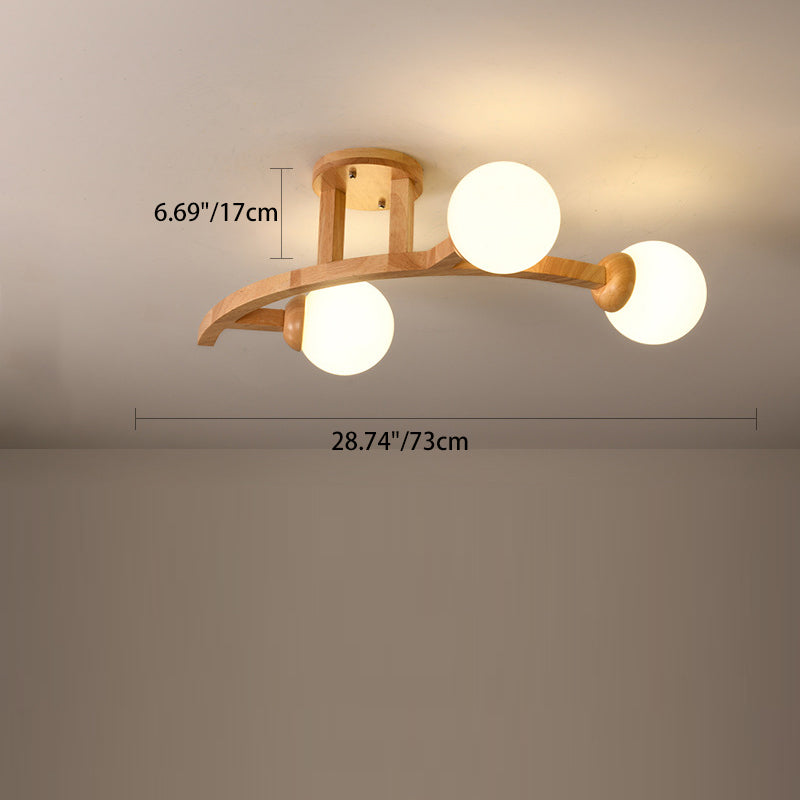 Contemporary Creative Branches Shapes Curves Glass Rubberwood 3/5/7 Light Semi-Flush Mount Ceiling Light For Living Room