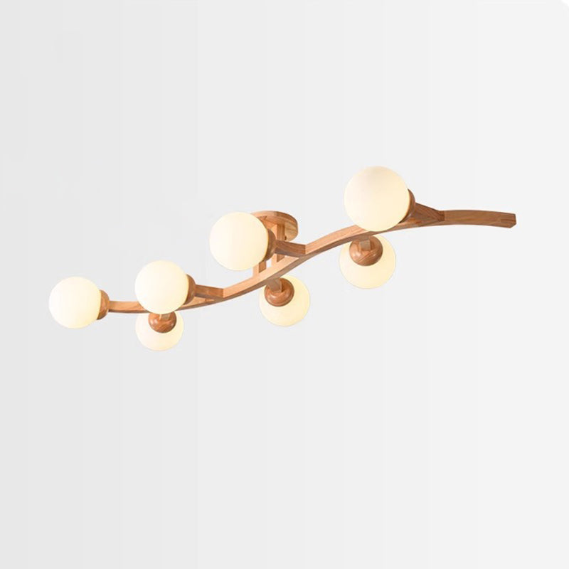 Contemporary Creative Branches Shapes Curves Glass Rubberwood 3/5/7 Light Semi-Flush Mount Ceiling Light For Living Room