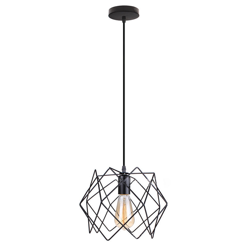 Contemporary Industrial Prismatic Hollow Round Glass Sisal Iron 1-Light Pendant Light For Living Room