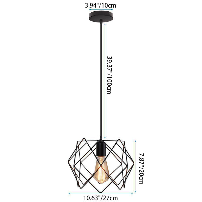 Contemporary Industrial Prismatic Hollow Round Glass Sisal Iron 1-Light Pendant Light For Living Room