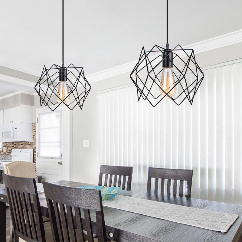 Contemporary Industrial Prismatic Hollow Round Glass Sisal Iron 1-Light Pendant Light For Living Room