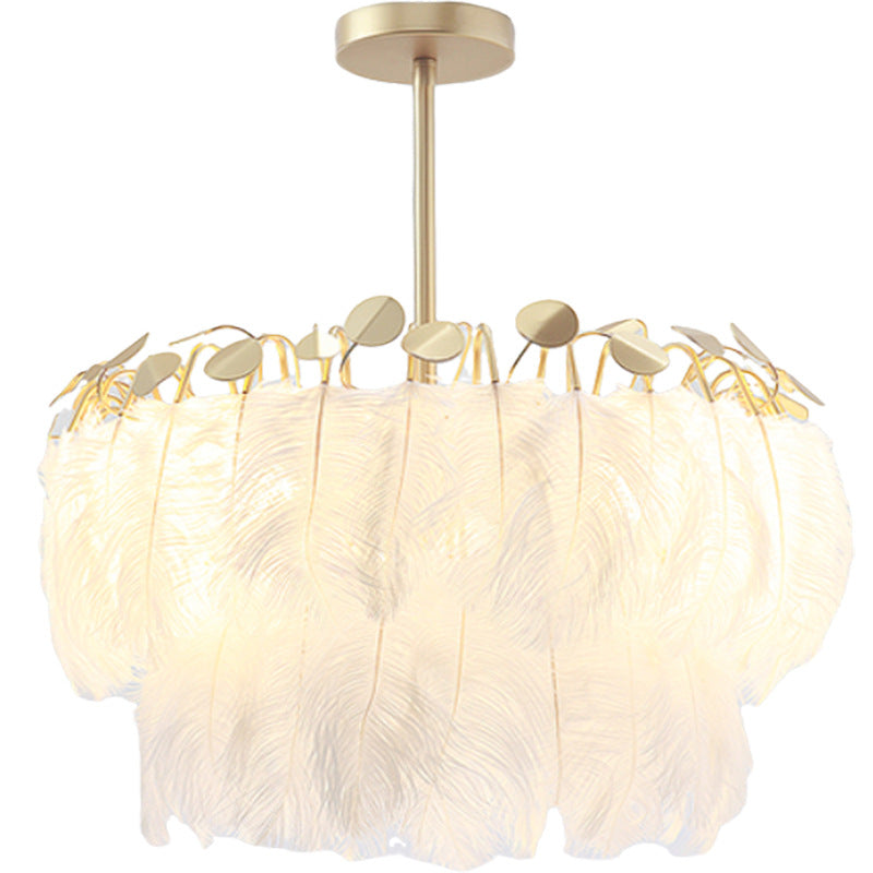 Contemporary Creative Round Double Layer Leaf Feather Iron 1/3 Light Chandelier For Living Room