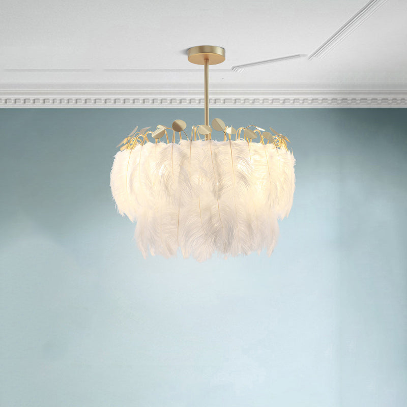 Contemporary Creative Round Double Layer Leaf Feather Iron 1/3 Light Chandelier For Living Room