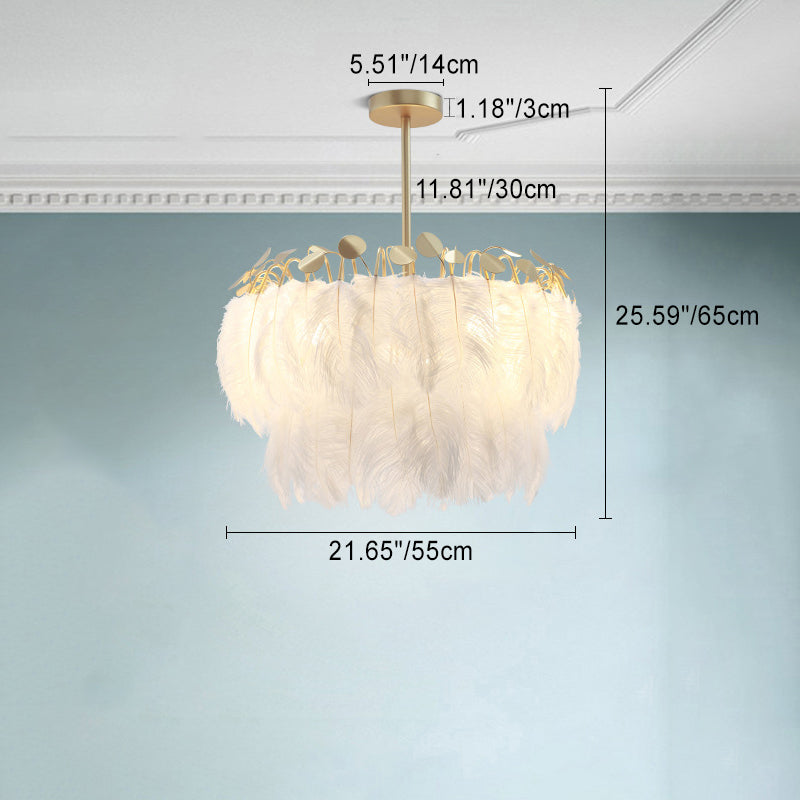 Contemporary Creative Round Double Layer Leaf Feather Iron 1/3 Light Chandelier For Living Room