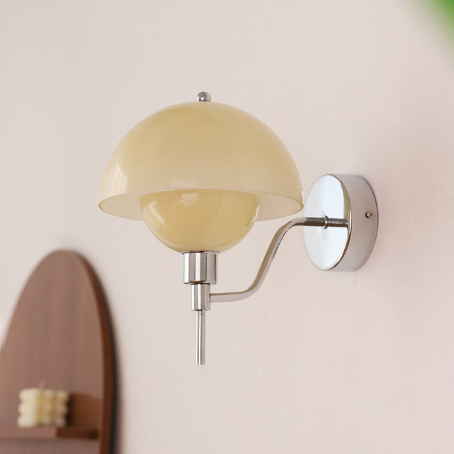 Traditional French Round Mushroom Shape Glass Acrylic Iron 1-Light Wall Sconce Lamp For Living Room