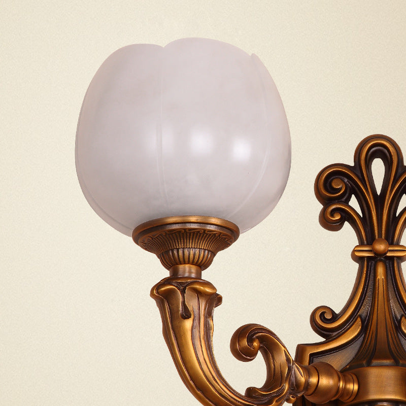 Traditional Vintage Pod Patterned Marble Brass 2-Light Wall Sconce Lamp For Living Room