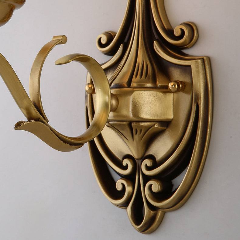 Traditional Vintage Round Leaf Floral Glass Copper 1/2 Light Wall Sconce Lamp For Living Room