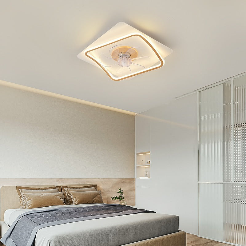 Modern Art Deco Triangle Pentagram Square PVC Aluminum LED Flush Mount Ceiling Fan Light For Bedroom