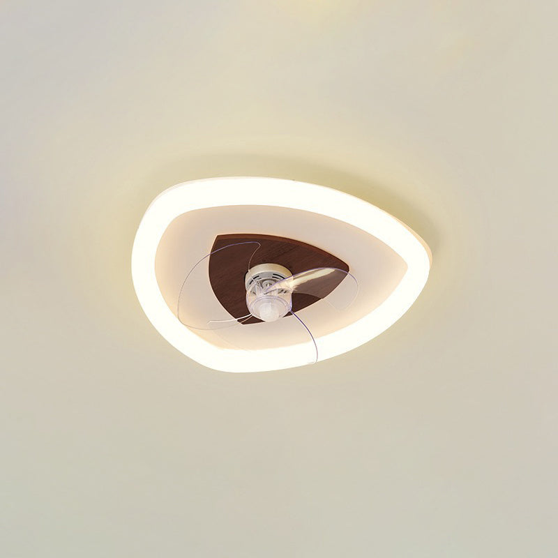 Modern Art Deco Triangle Pentagram Square PVC Aluminum LED Flush Mount Ceiling Fan Light For Bedroom