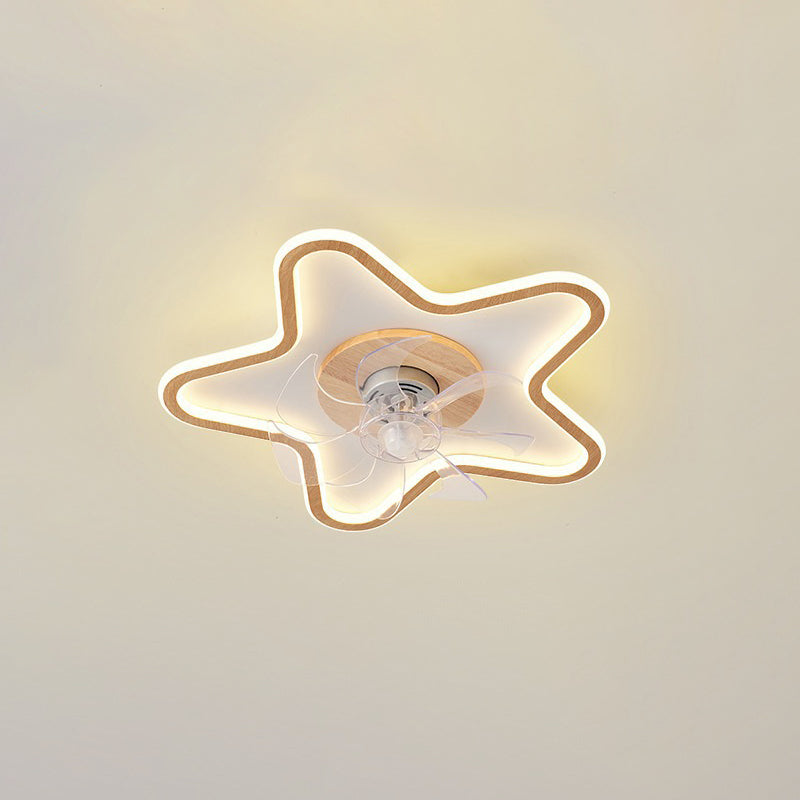 Modern Art Deco Triangle Pentagram Square PVC Aluminum LED Flush Mount Ceiling Fan Light For Bedroom
