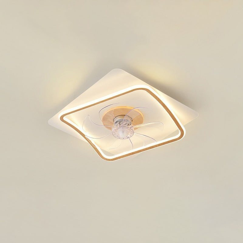 Modern Art Deco Triangle Pentagram Square PVC Aluminum LED Flush Mount Ceiling Fan Light For Bedroom