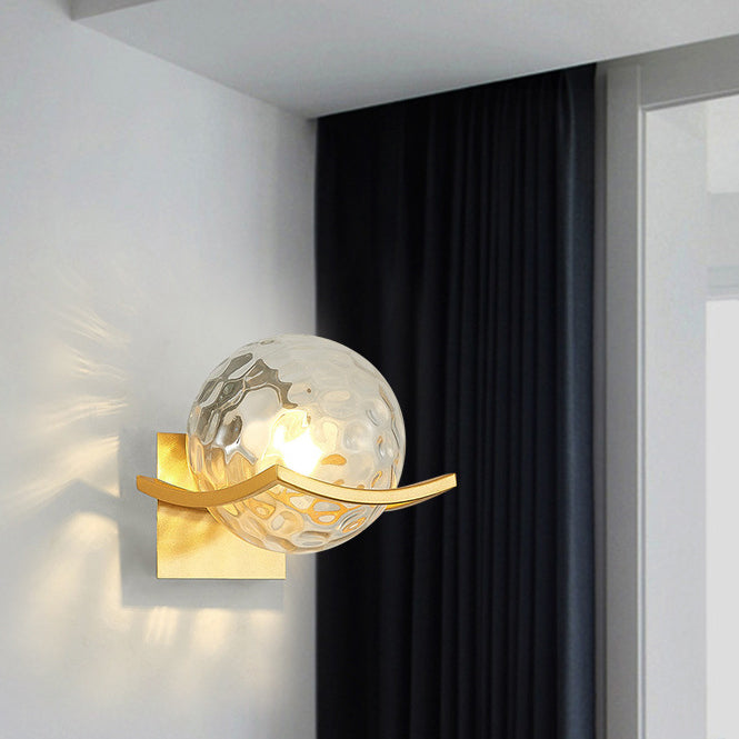 Contemporary Scandinavian Orb Watermarked Glass Hardware 1-Light Wall Sconce Lamp For Living Room