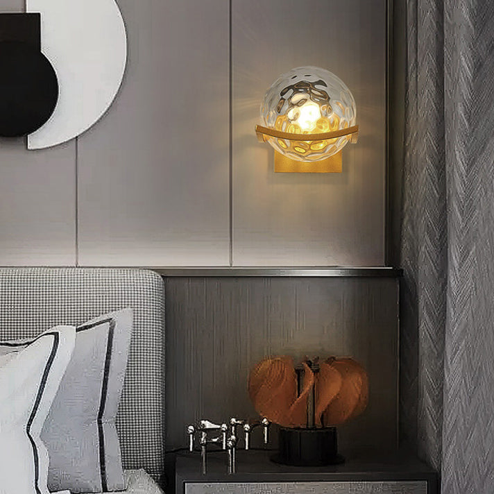 Contemporary Scandinavian Orb Watermarked Glass Hardware 1-Light Wall Sconce Lamp For Living Room