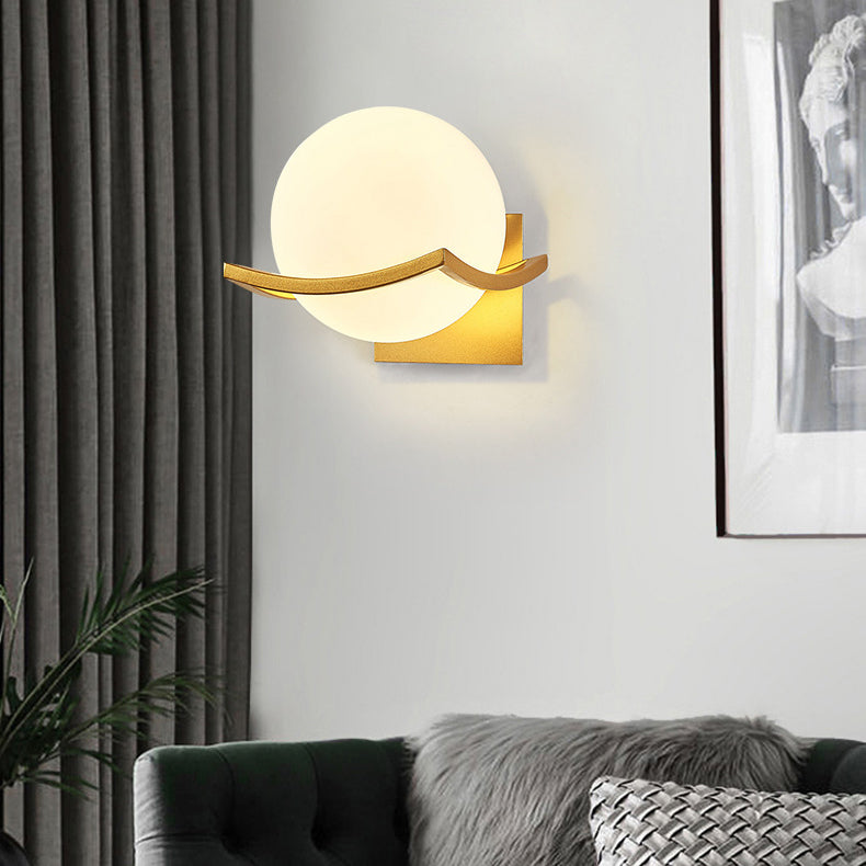 Contemporary Scandinavian Orb Watermarked Glass Hardware 1-Light Wall Sconce Lamp For Living Room